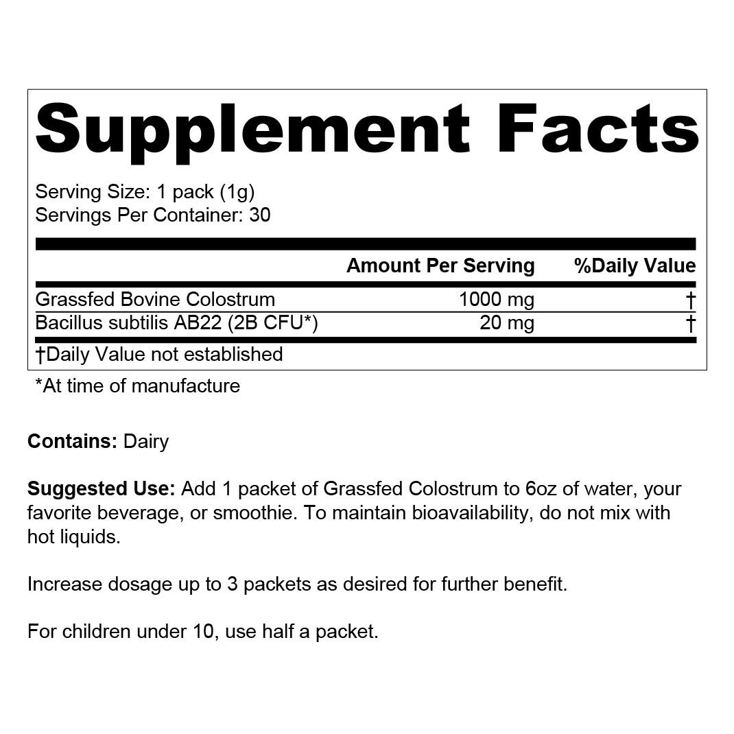 Grass Fed Beef Colostrum Stick Packs